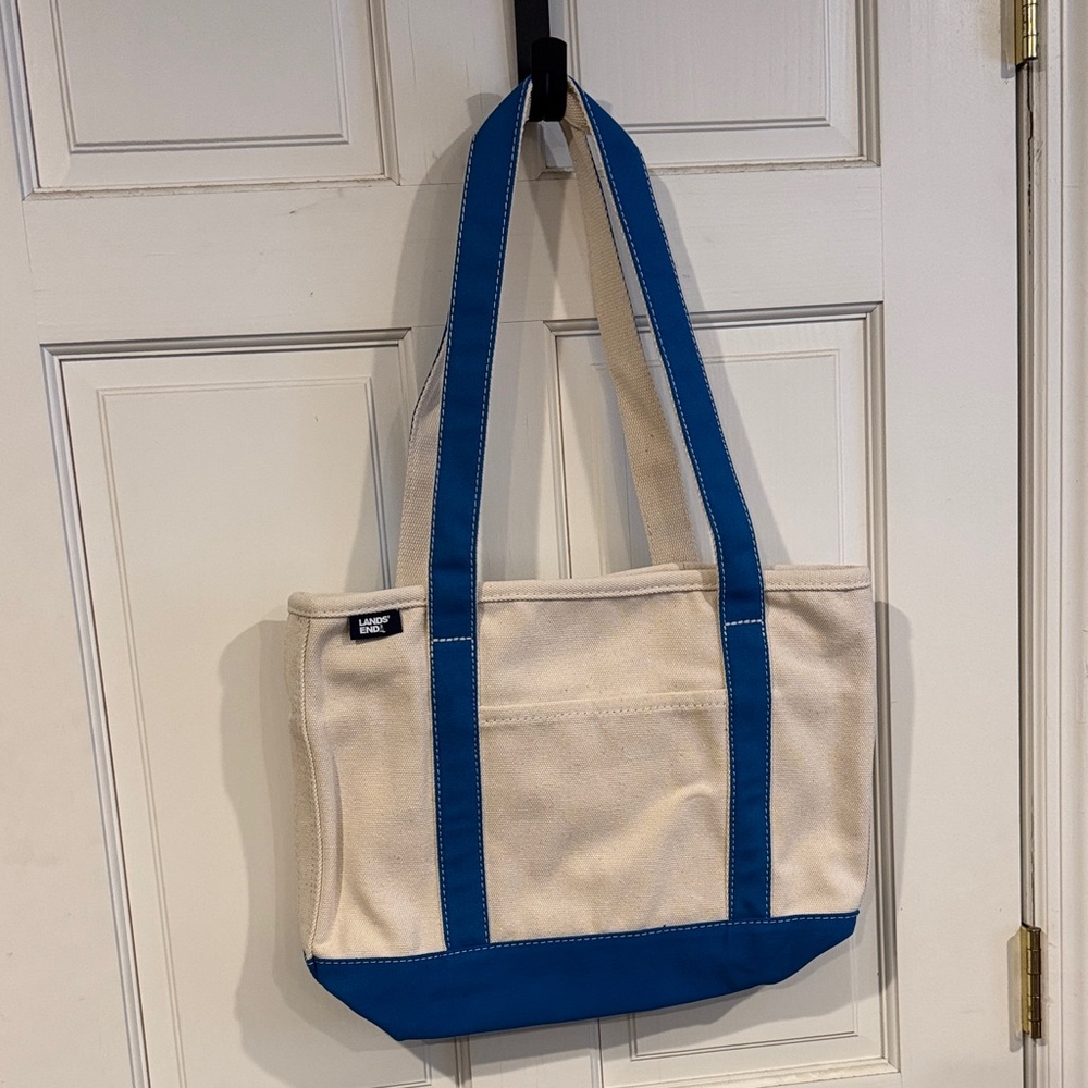 Lands' End Blue and Cream Tote Bag